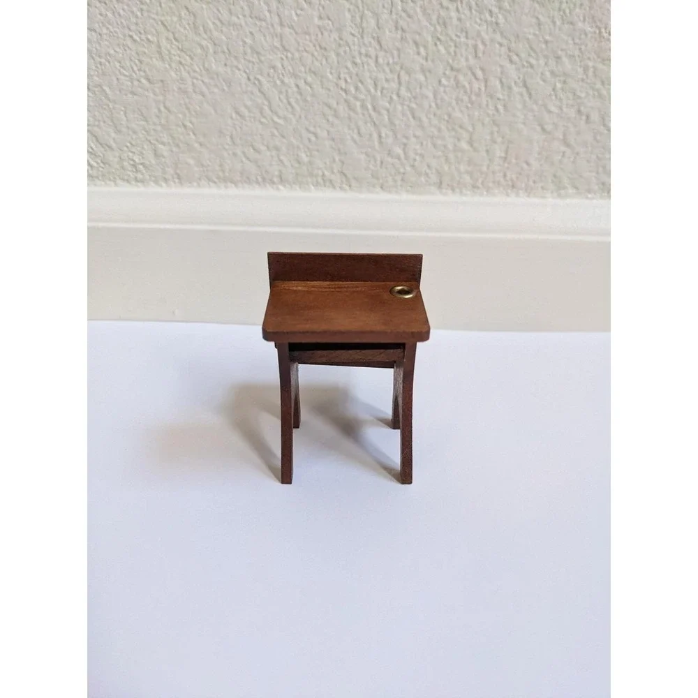 Vintage Dollhouse Miniature Old School House Desk Folding Bench‎ Wood 2.75